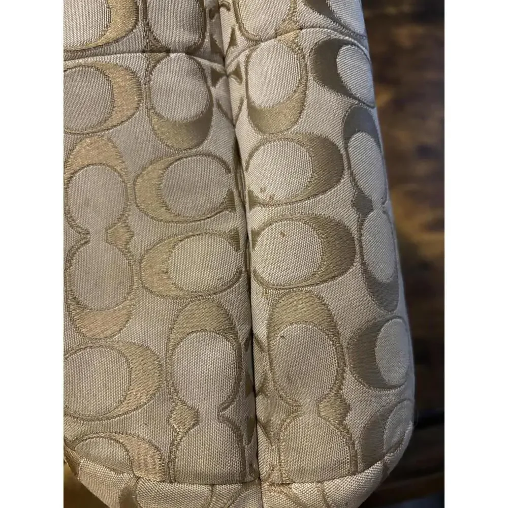 Coach Signature Jacquard Brass Trim Shoulder Bag White/Lavender - Picture 9 of 10